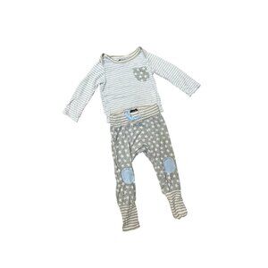 Mudpie Bamboo Viscose Pajama Set 3-6 Months Stars Stripes Gray Blue